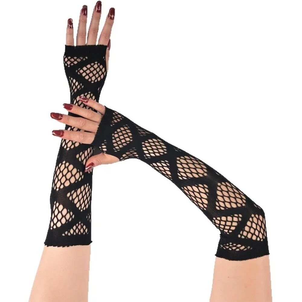 Women's Fishing Halloween Black 6 Net Gloves Fingerless Gothic Accessories